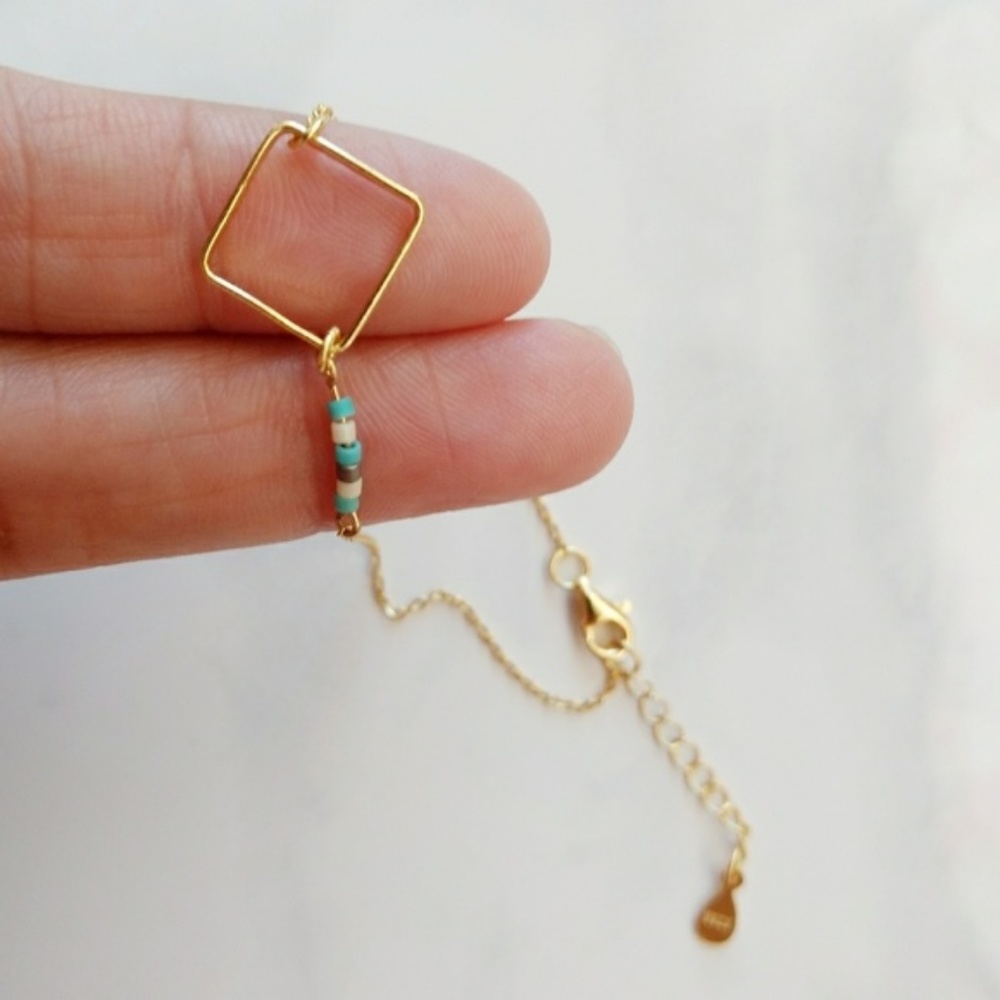 Dainty 14K Gold Plated Square Bead Bracelet - Picture 4 of 5